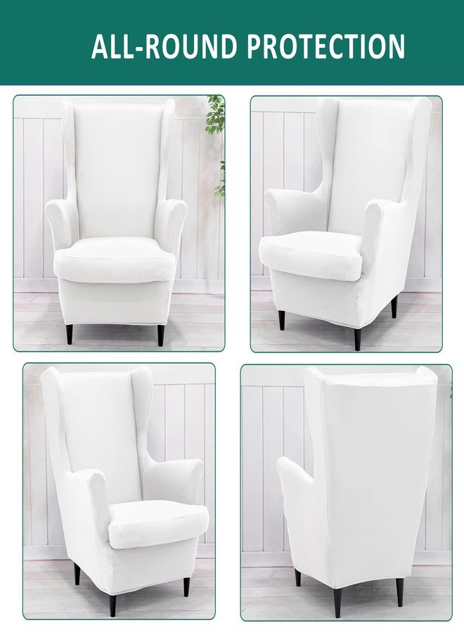 NILUOH Wingback Chair Cover 2-Piece Soft Stretch Wing Chair Slipcover Solid Color Armchair Sofa Couch Cover Furniture Protector with Elastic Bottom for Living Room Bedroom (White) - Image 4